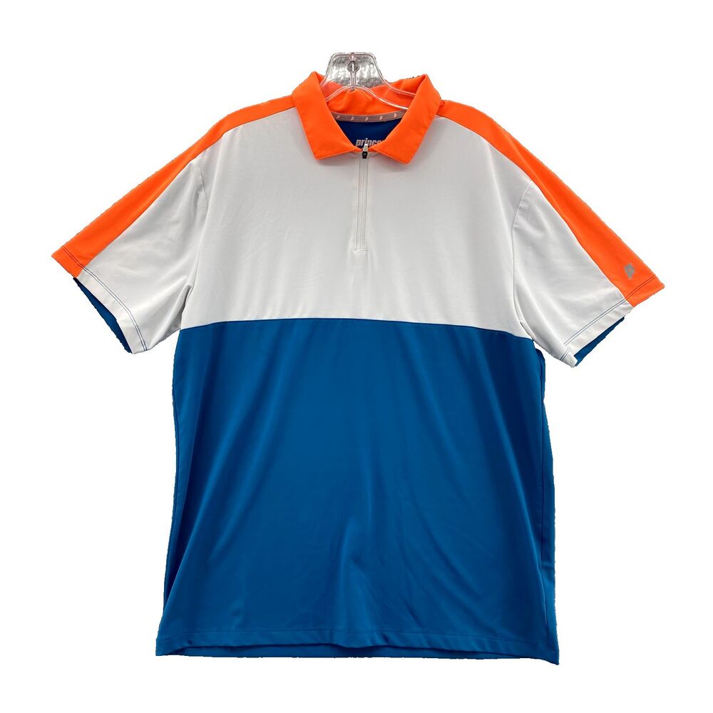 Prince 1/4 Zip Polo Pullover Men's Medium Blue Orange Sportswear Tennis Core Ace